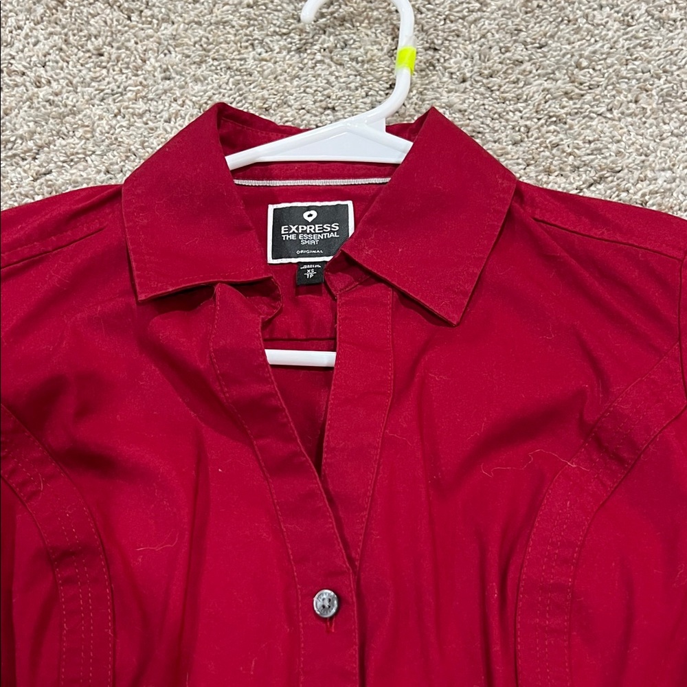 Express Crimson Long Sleeve Button Down Top - Picture 3 of 4
